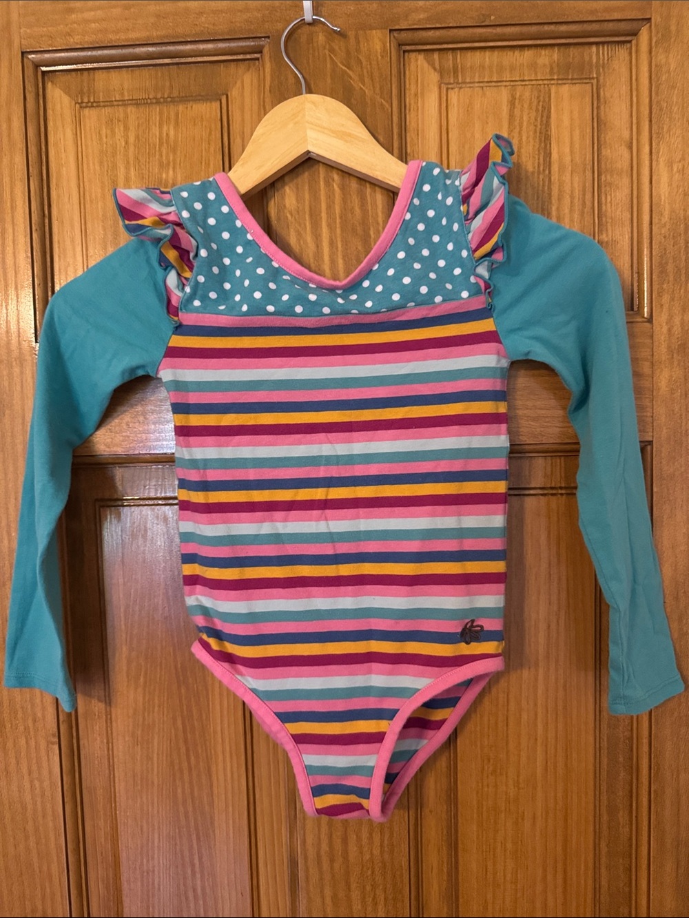 Kids Matilda Jane Long-Sleeve Striped One-Piece in Teal and Pink leotard
